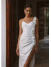 Spaghetti Straps Ivory Satin High Slit Sexy Wedding Dress